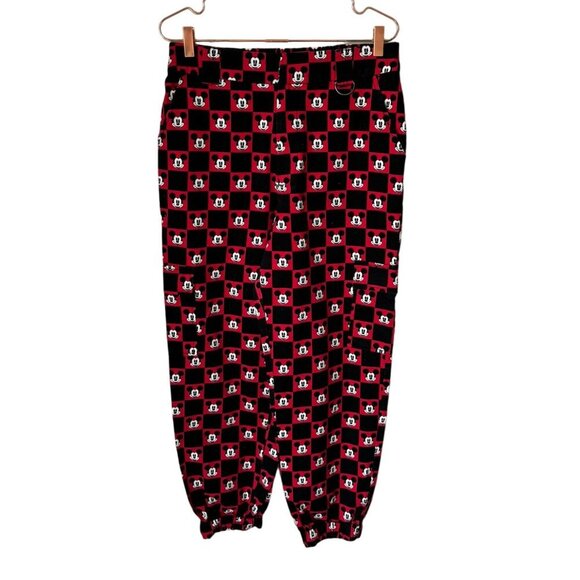 Disney Womens Checkered Mickey Mouse Cargo Jogger Pants Black Red Size Large - Picture 1 of 10